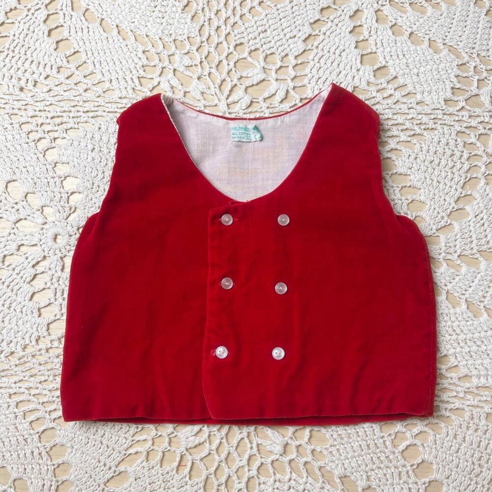Vintage 1980s Cherubs Baby Boy 9-12 Months Red Velvet Classic Holiday Vest